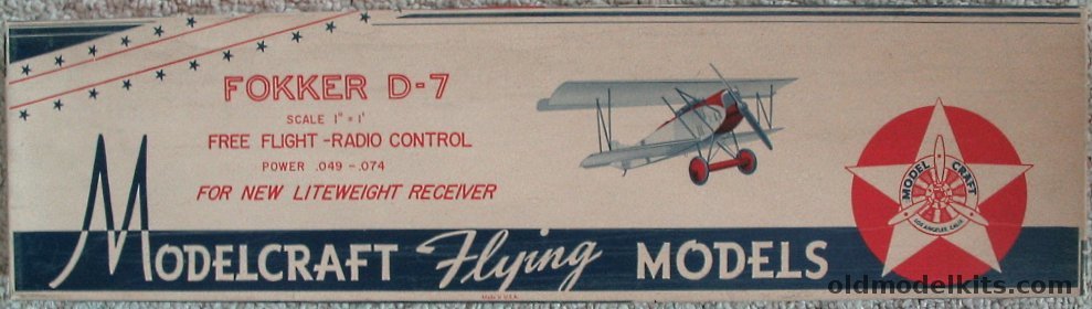 Modelcraft 1/12 Fokker D-7 (D-VII)  - 30 inch Wingspan Gas Free Flight or Radio Control Flying Airplane Model plastic model kit